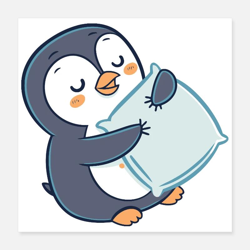 Penguin Cuddle on Pillow Poster 16" x 16" (40x40 cm)