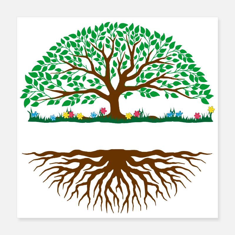 Colour illustration tree – brown trunk, green leaf Poster 16" x 16" (40x40 cm)