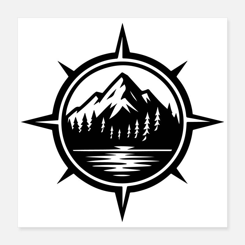 Mountains Compass Travel Poster 16" x 16" (40x40 cm)