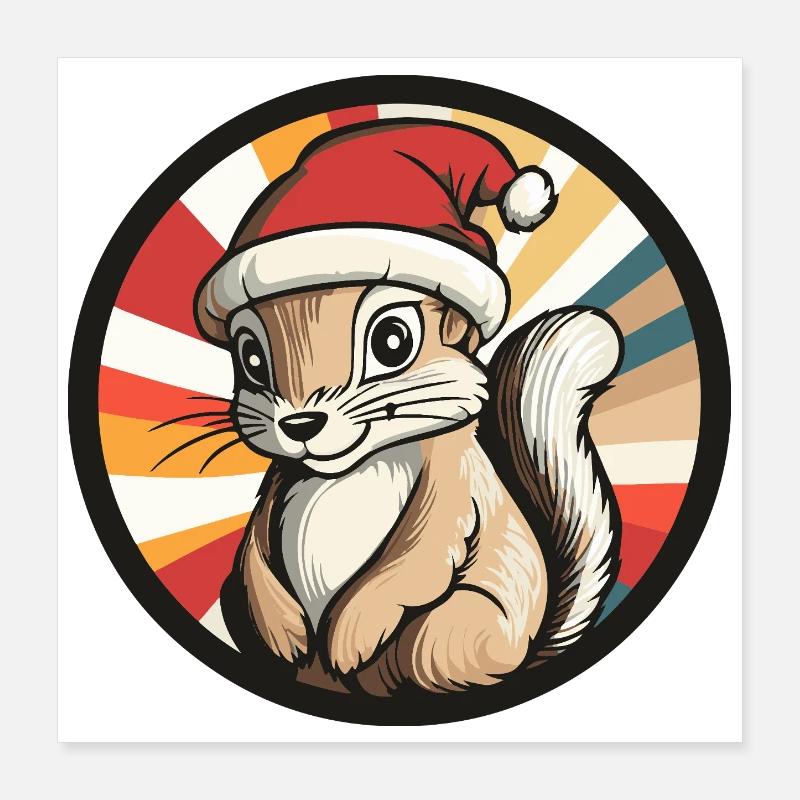 Winterliches Eichhörnchen mit Santa Hut Poster 40x40 cm
