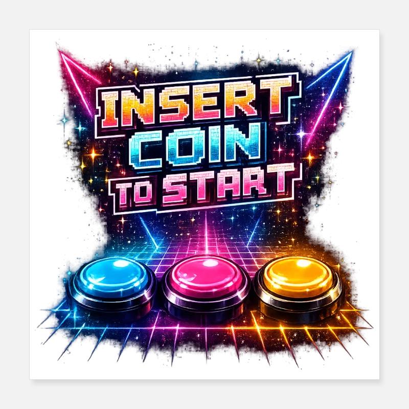 Retro Arcade Neon – Insert Coin Poster 16" x 16" (40x40 cm)