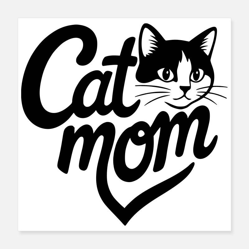 Cœur de maman chat et chat noir et blanc Poster 40 x 40 cm