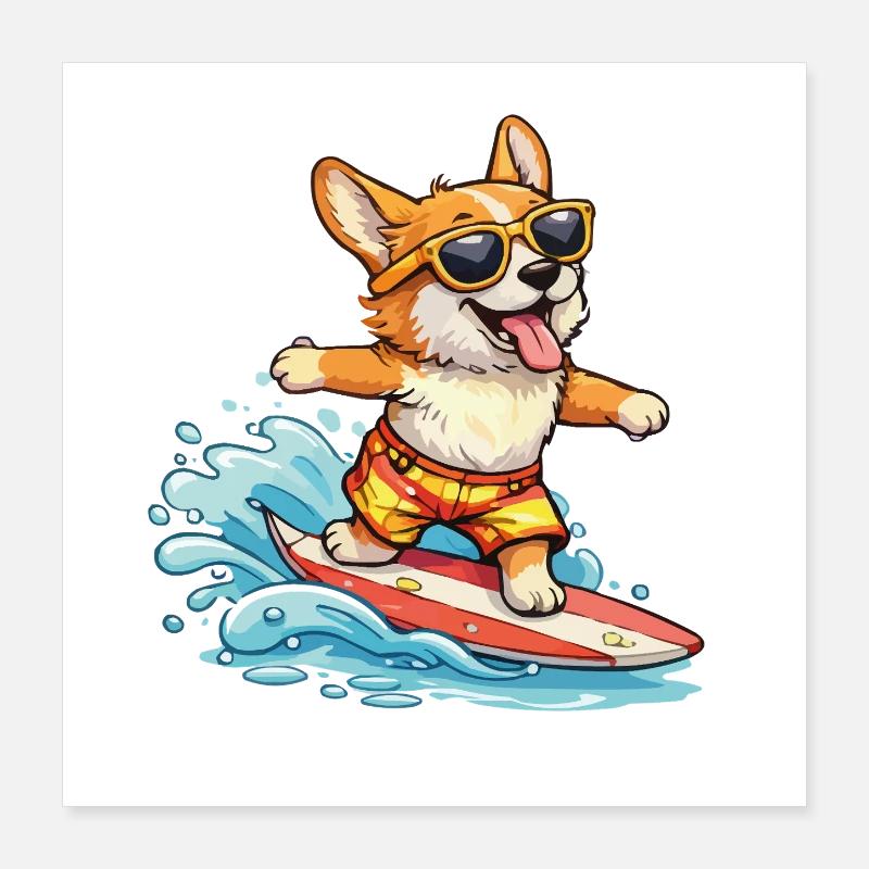 Corgi Surf-Sommerbrille Poster 40x40 cm