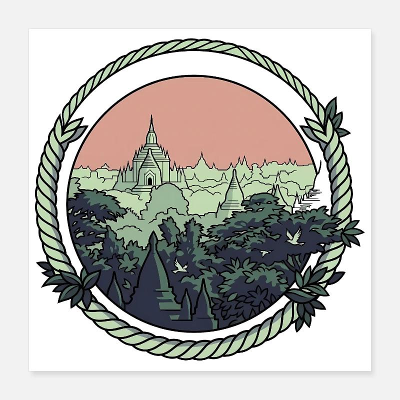 Pagoda Comic Style Poster 16" x 16" (40x40 cm)