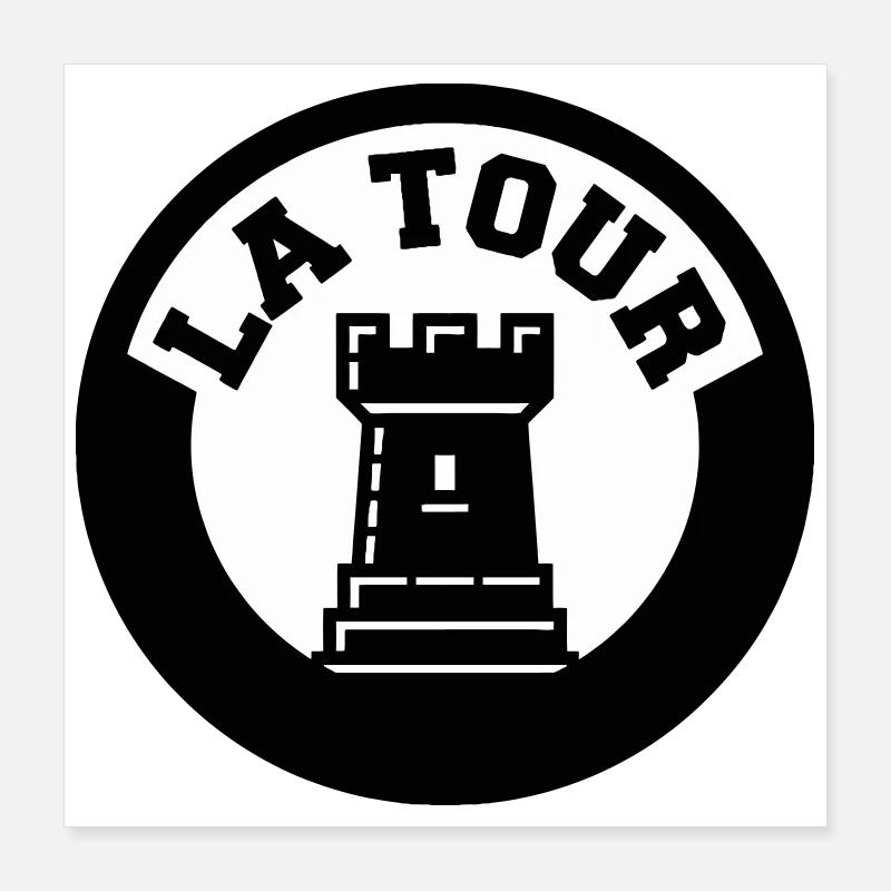 Logo La Tour Pièce d'Échecs Style Emblème Cercle Poster 40 x 40 cm