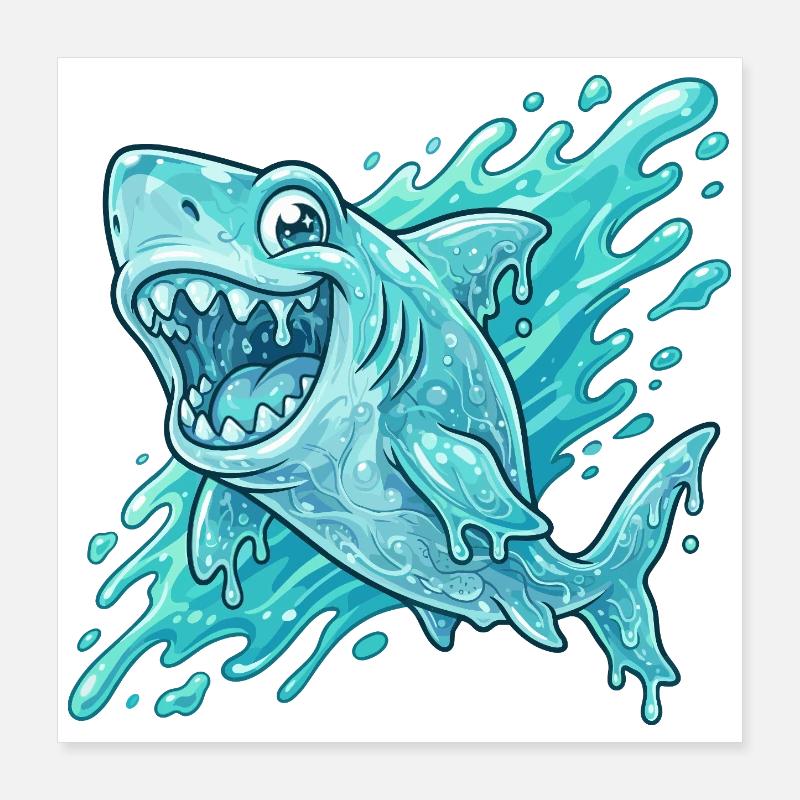 Aventure de Splash Shark Bleu Poster 40 x 40 cm