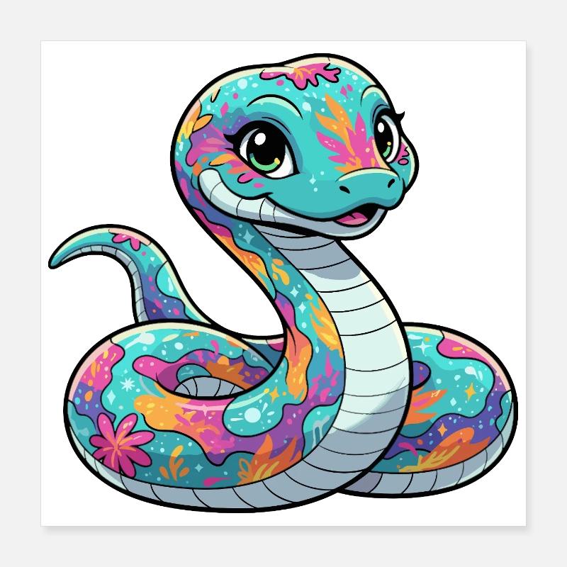 Serpent fleur coloré Poster 40 x 40 cm