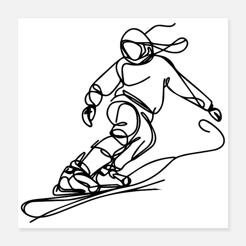 Snowboarder Drawing Poster 16" x 16" (40x40 cm)