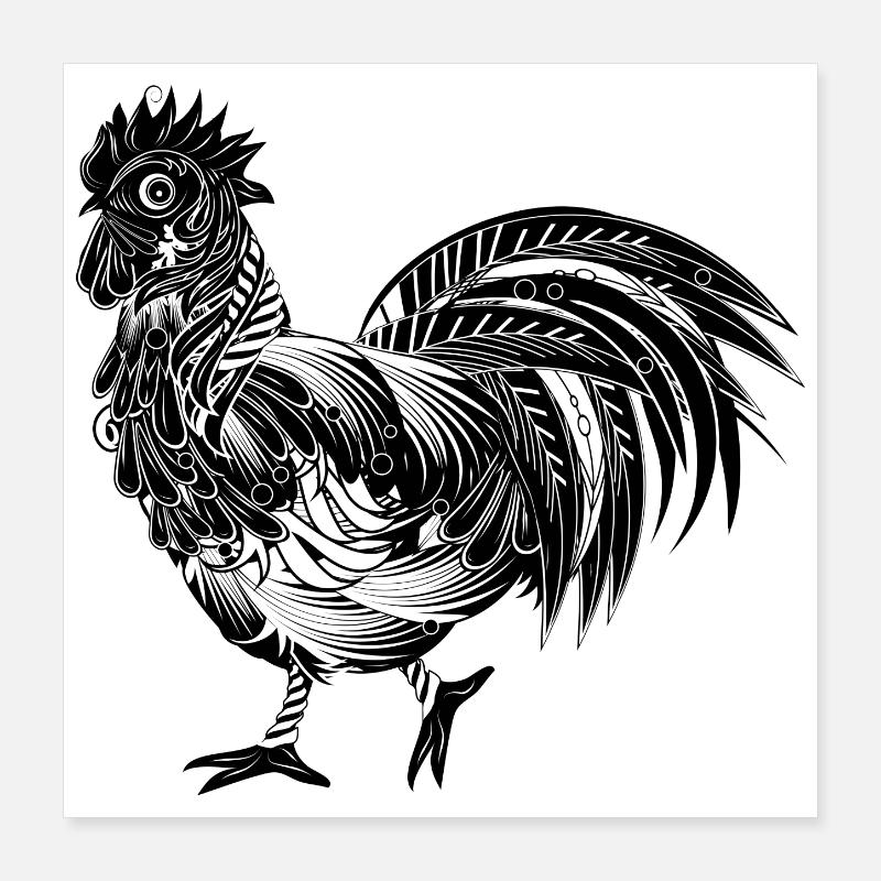 Un coq richement décoré Poster 40 x 40 cm