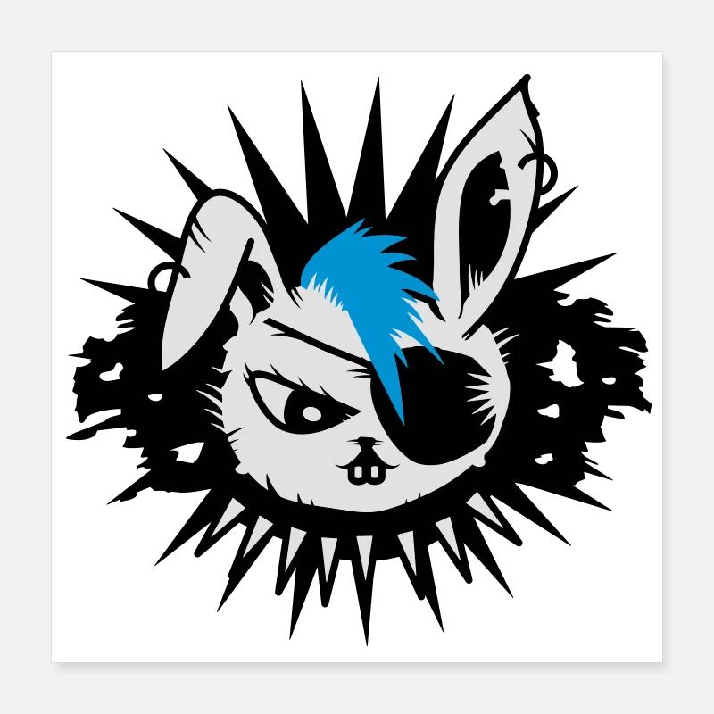 Un lapin avec un cache-oeil et un Mohawk Poster 40 x 40 cm