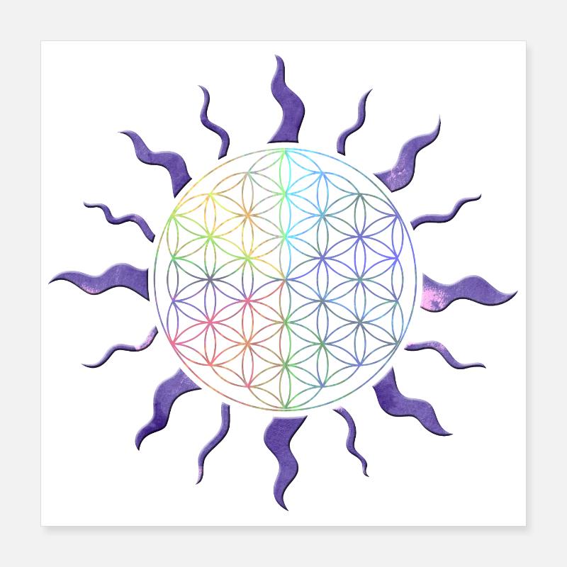 Blume des Lebens Sonne Mandala Regenbogen Poster 40x40 cm