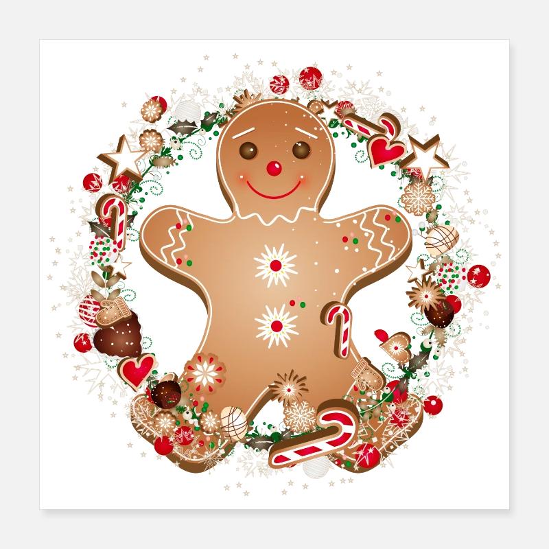 cheerful gingerbread man in the cookie wreath Poster 16" x 16" (40x40 cm)