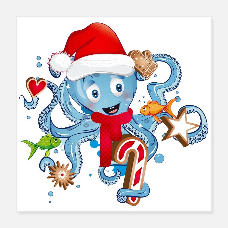 Octopus s’amuse et des biscuits pour Noël Poster 40 x 40 cm