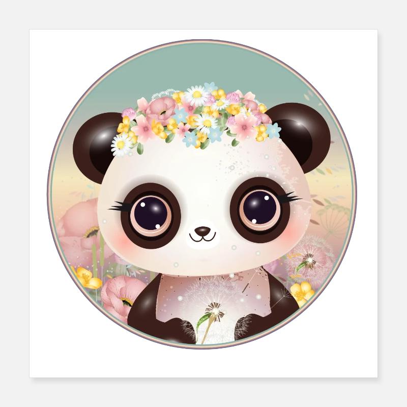 Cute panda on a flower meadow in spring Poster 16" x 16" (40x40 cm)