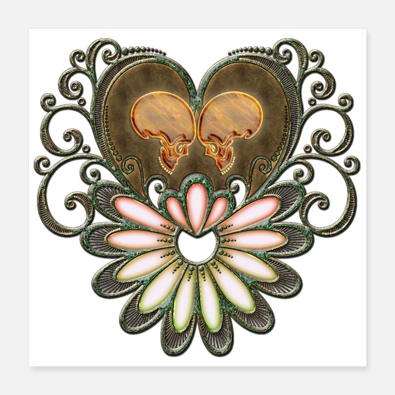 Wunderschönes Herz mit Totenköpfen Poster 40x40 cm