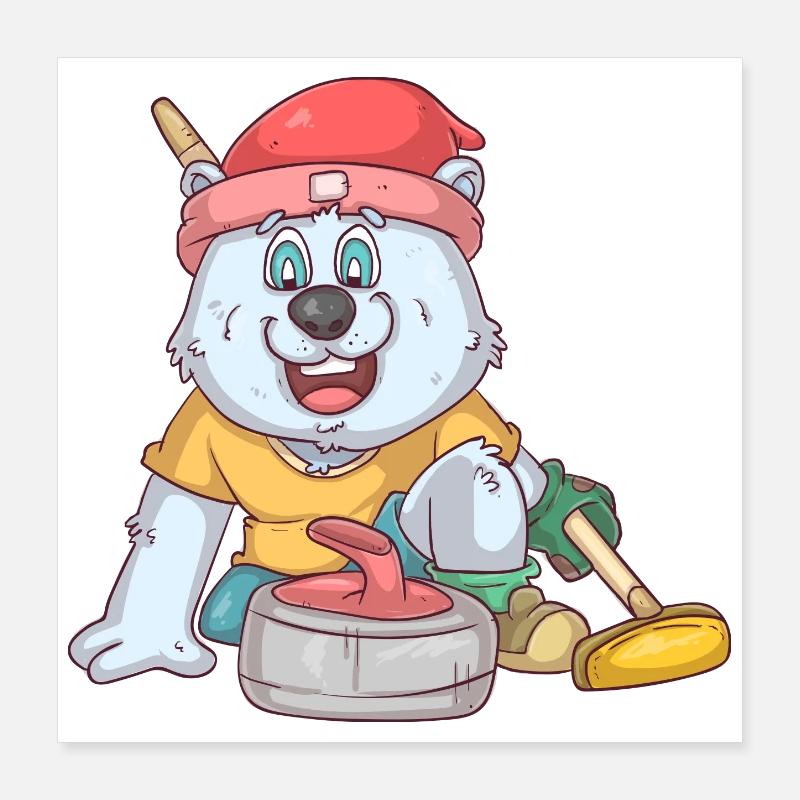 Curling Eisbär Poster 40x40 cm