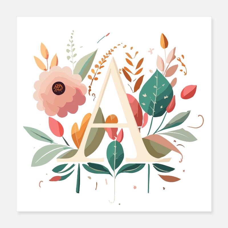 A Typografie mit Blumen Poster 40x40 cm