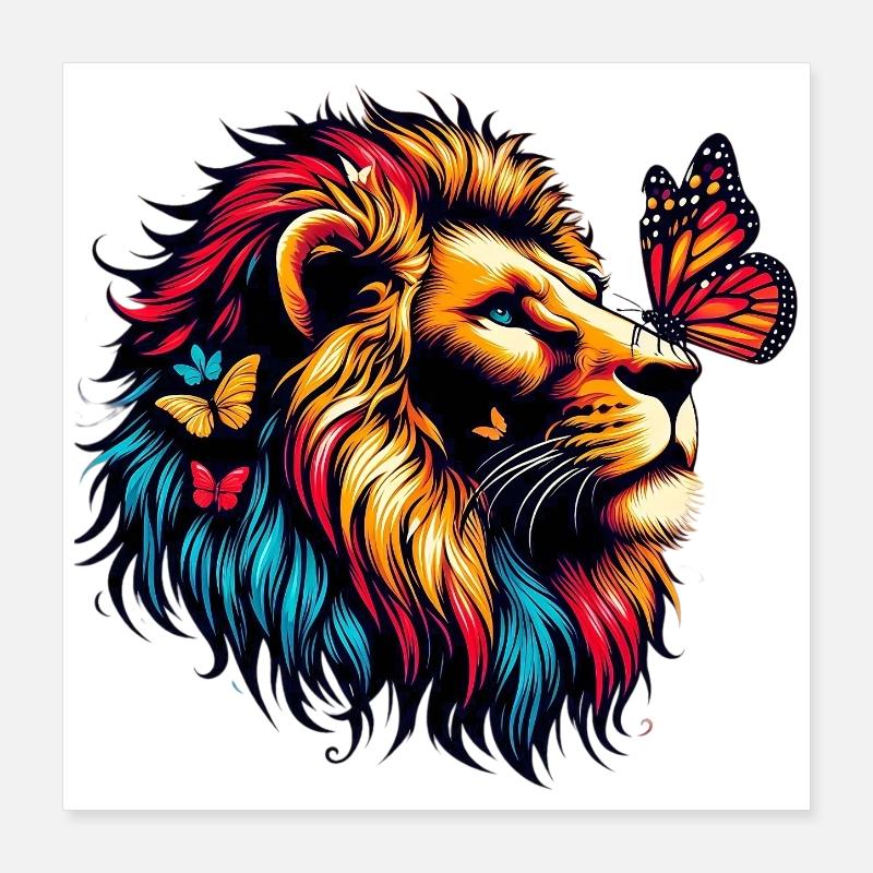 Lion et papillon Poster 40 x 40 cm