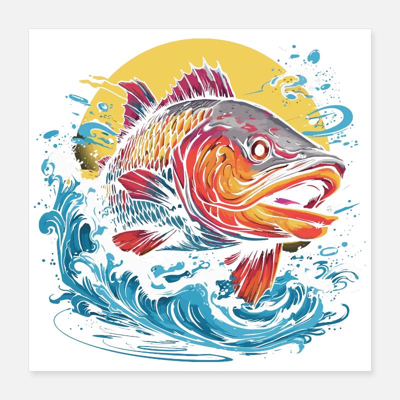 Illustration de pêche Poster 40 x 40 cm