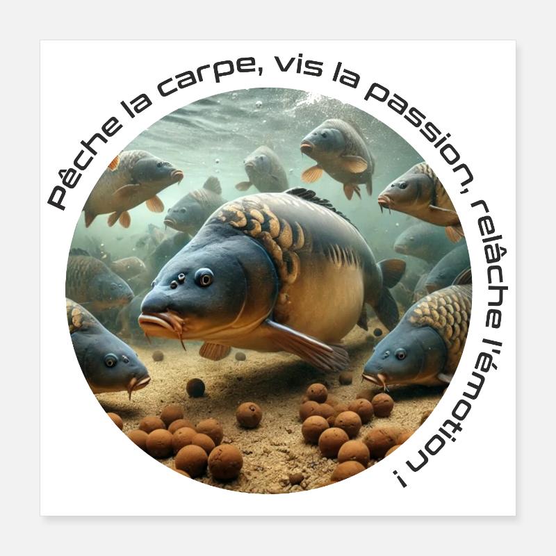 Pêche la Carpe, vis la passion, relâche l'émotion Poster 40 x 40 cm