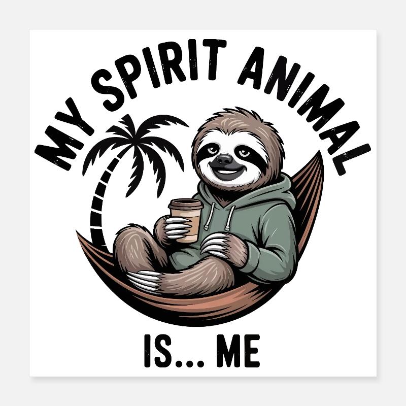 Sloth Coffee Hammock Relaxing Design Poster 16" x 16" (40x40 cm)