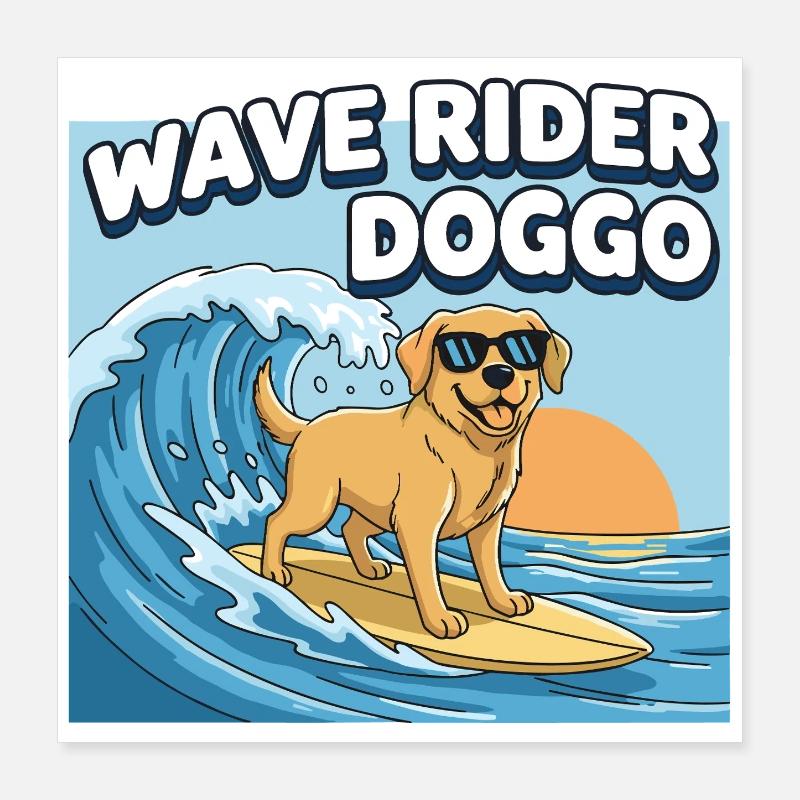 Surfeur Chien Surf Poster 40 x 40 cm