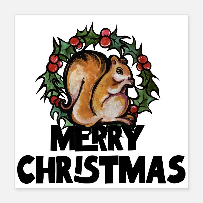 Eichhörnchen unter Stechpalmenkranz Poster 40x40 cm