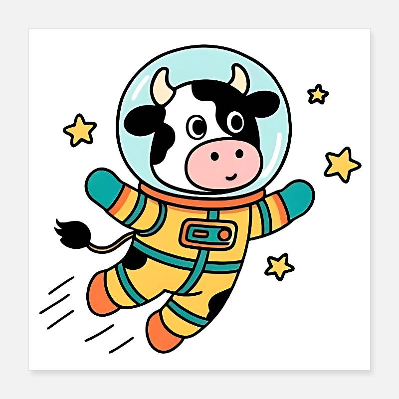 Vache Astronaute dans l'espace Poster 40 x 40 cm