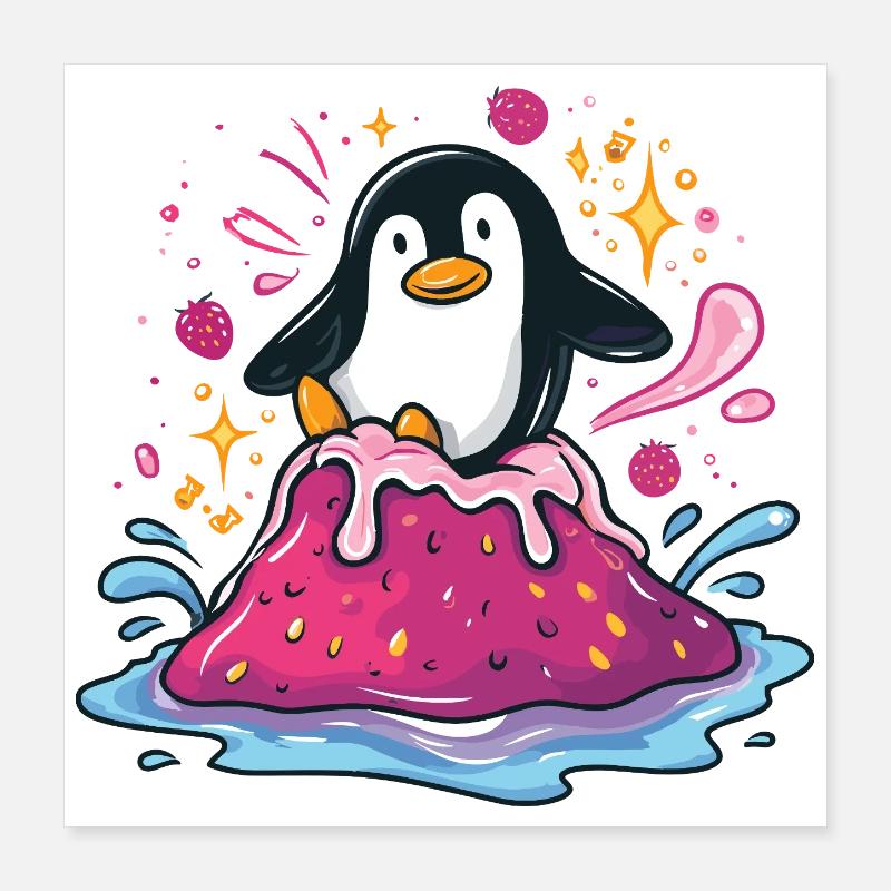 Pinguin auf pinker Marmelade-Welle Poster 40x40 cm
