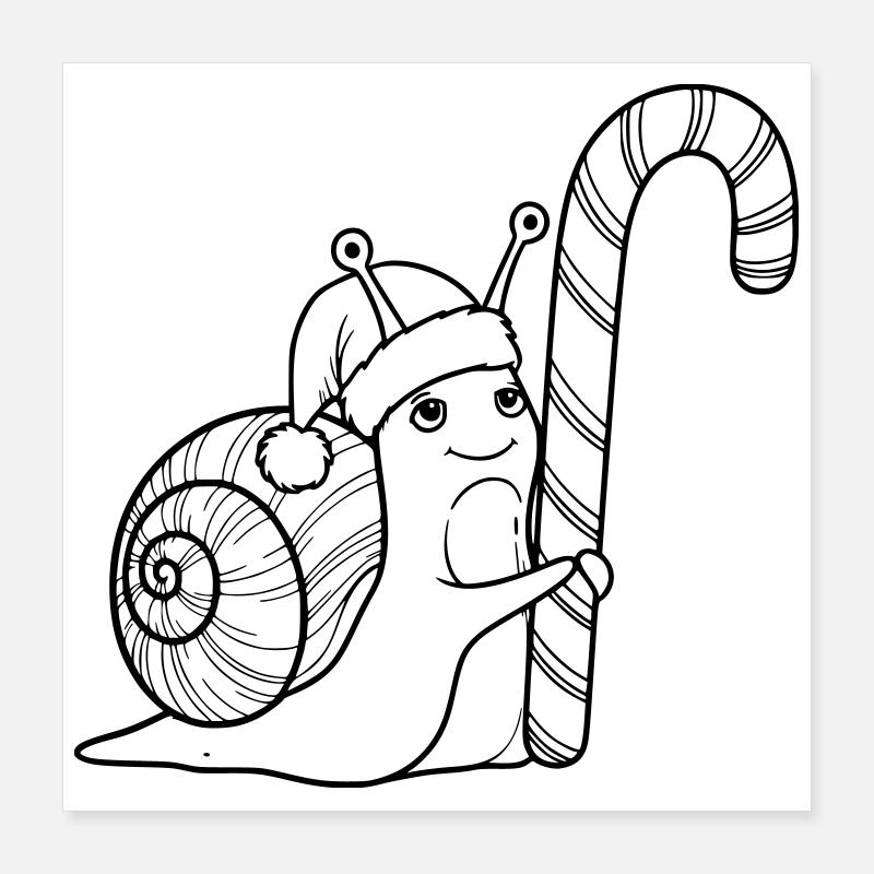 Escargot de Noël doux avec canne d’orge d’orge Poster 40 x 40 cm