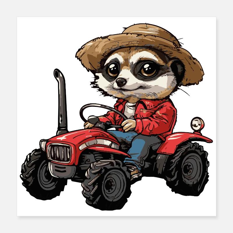 Erdmännchen Traktor Farmer Poster 40x40 cm