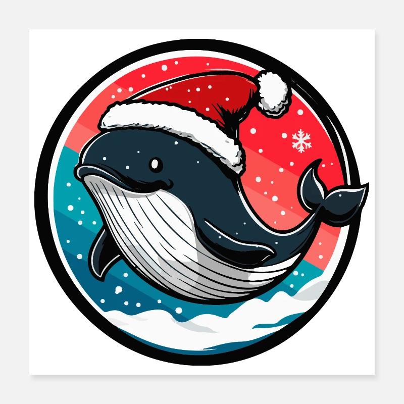 Whale with Santa hat Poster 16" x 16" (40x40 cm)