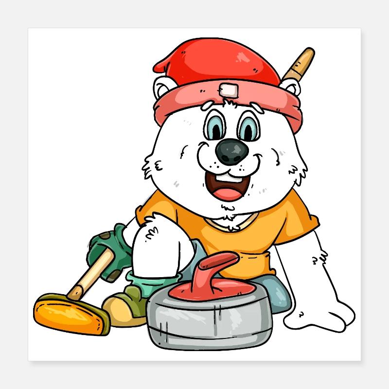 Curling player polar bear Poster 16" x 16" (40x40 cm)