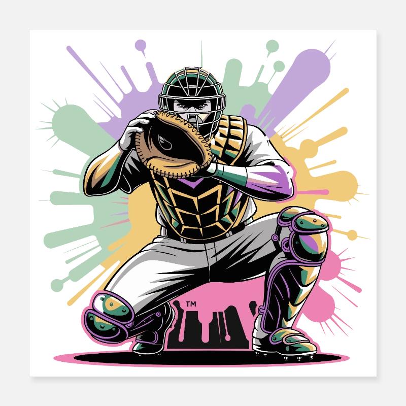 Receveur de baseball avec masque Couleurs colorées Splash Poster 40 x 40 cm