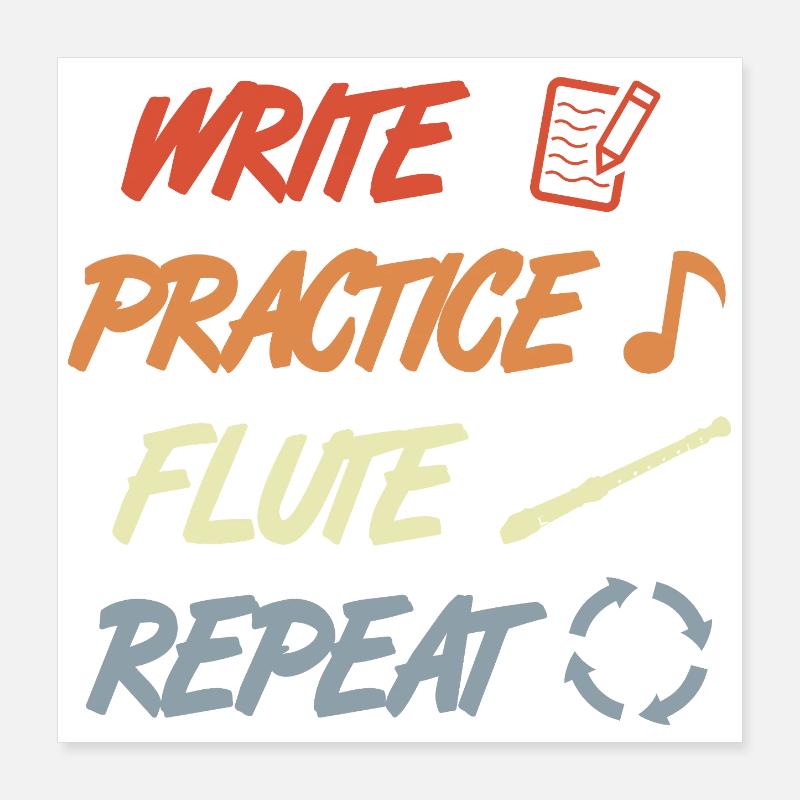 Write Practice Flute Repeat Poster 40x40 cm