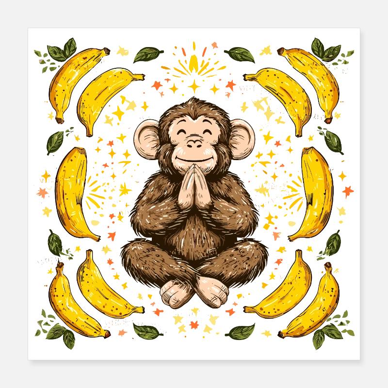 Dankender Affe mit Bananenring Poster 40x40 cm