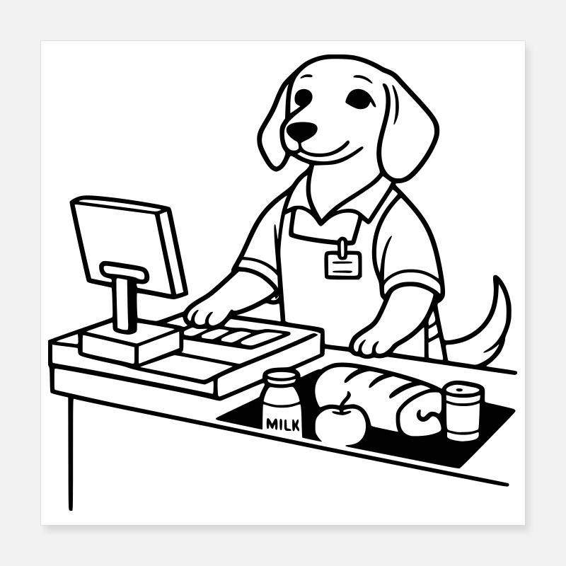 Caissière de chiens de supermarché Poster 40 x 40 cm