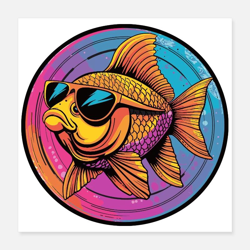 Goldfisch mit Sonnenbrille Poster 40x40 cm