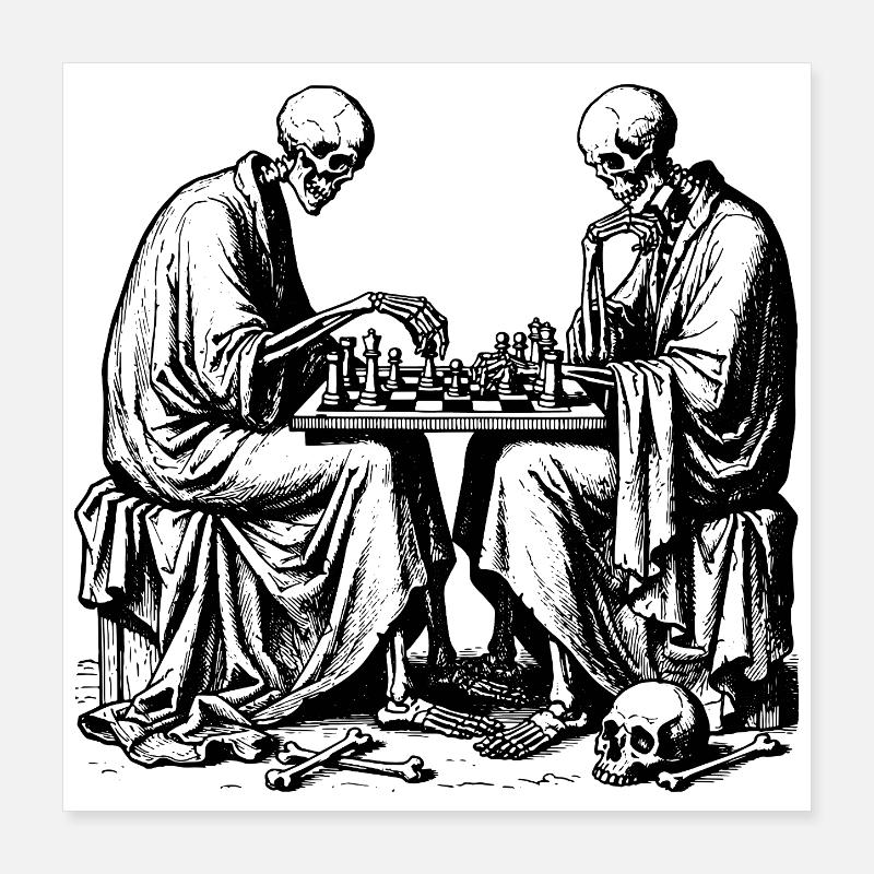 Les squelettes jouent aux échecs Poster 40 x 40 cm