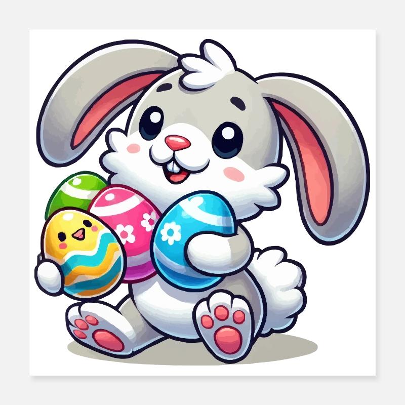 Easter bunny with colorful eggs Poster 16" x 16" (40x40 cm)