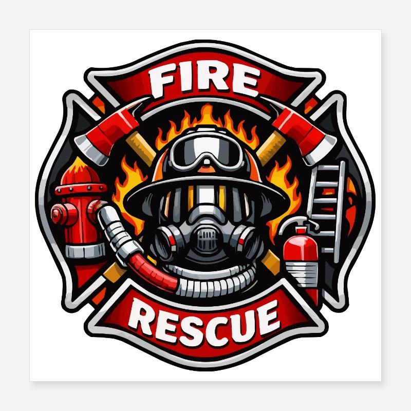 Fire Brigade Rescue Badge Poster 16" x 16" (40x40 cm)