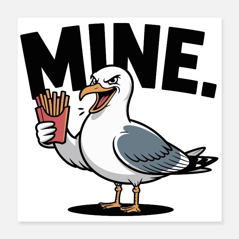 Grumpy Seagull with Fries Poster 40 x 40 cm