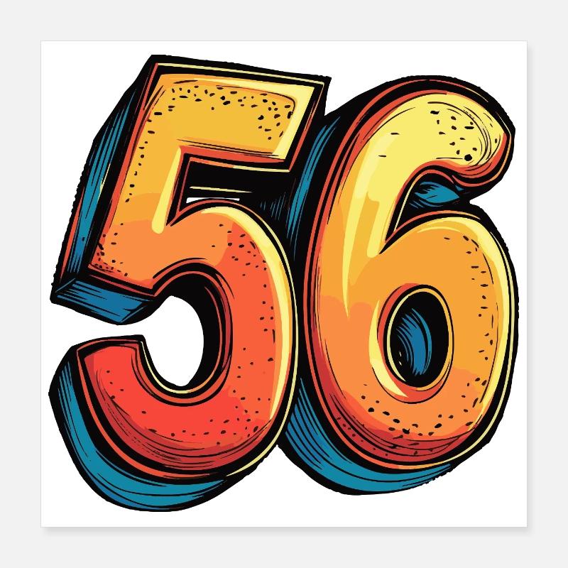 56 Nombre Coloré Poster 40 x 40 cm