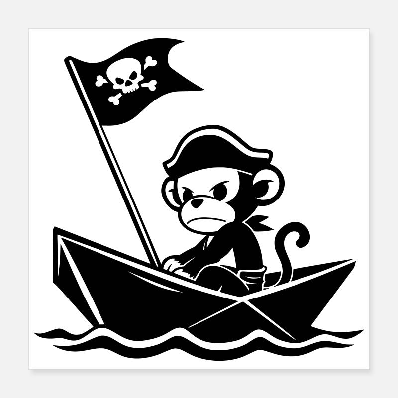 Singe pirate en colère dans le bateau Poster 40 x 40 cm