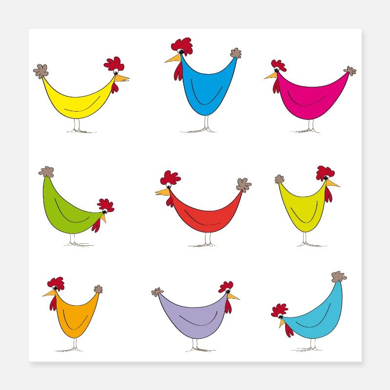 Fans de poulet - Coq - Coq - Poussin - Œuf - Bio Poster 40 x 40 cm