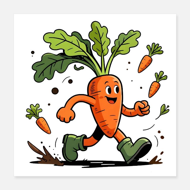 Jardinier carotte dynamique fun Poster 40 x 40 cm