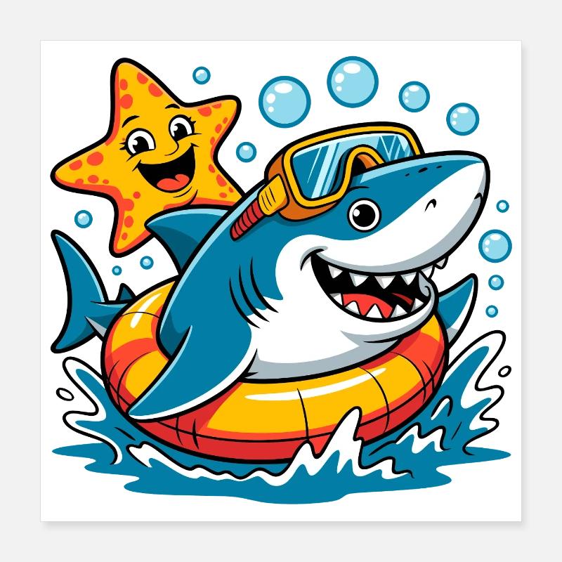 Requin plongeur drôle Poster 40 x 40 cm