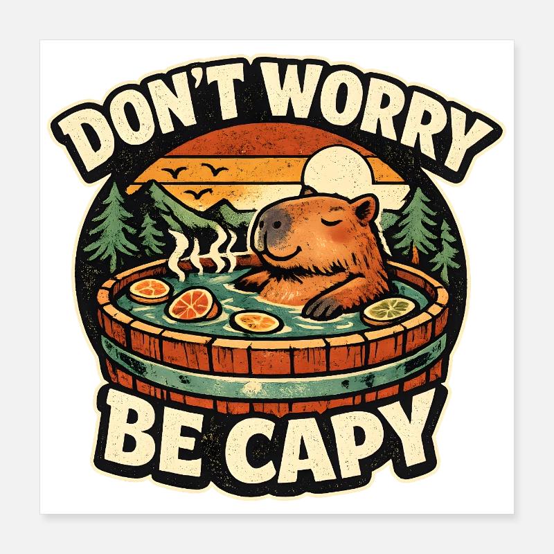 Soirée dans le bain à remous de Capybara Poster 40 x 40 cm