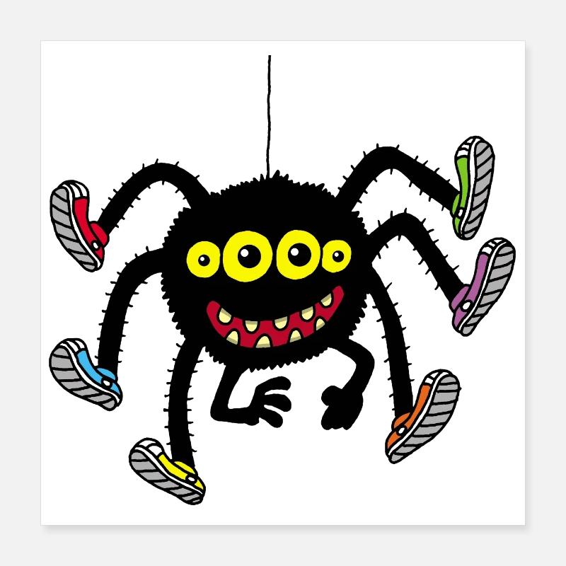 Spider in multicolored shoes Poster 16" x 16" (40x40 cm)