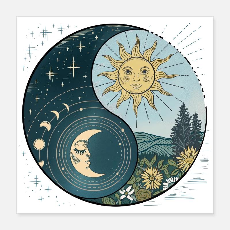 Yin Yang Soleil et Lune Harmonie Céleste Poster 40 x 40 cm